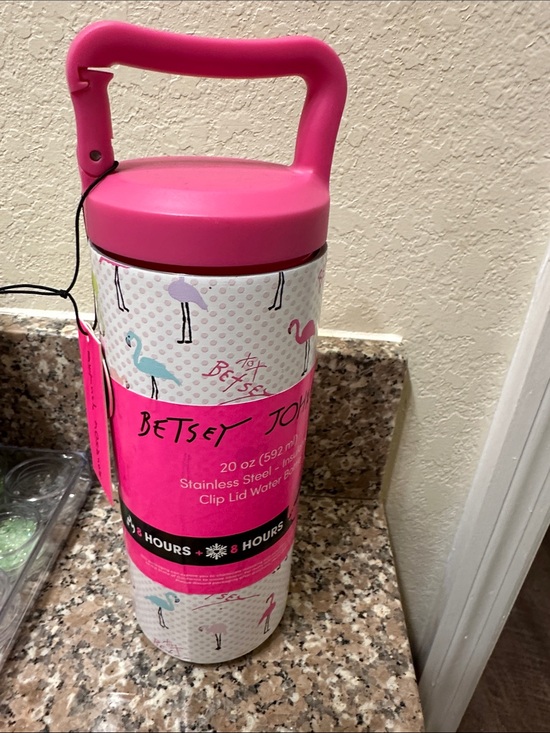 Betsey Johnson Other - Betsey Johnson Pink Flamingo Insulated Water Bottle with Clip Handle 20. Oz